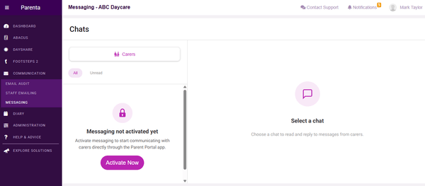Activate Messaging (Admin users only)